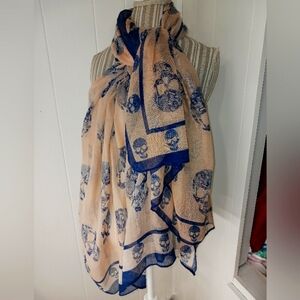 Full Sized Scarf with Navy Skull Print